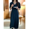 6-UP13 line new quality Korean style V-neck cinched waist puffed sleeve dress summer long dress minimalist style 68282 Application Scenario